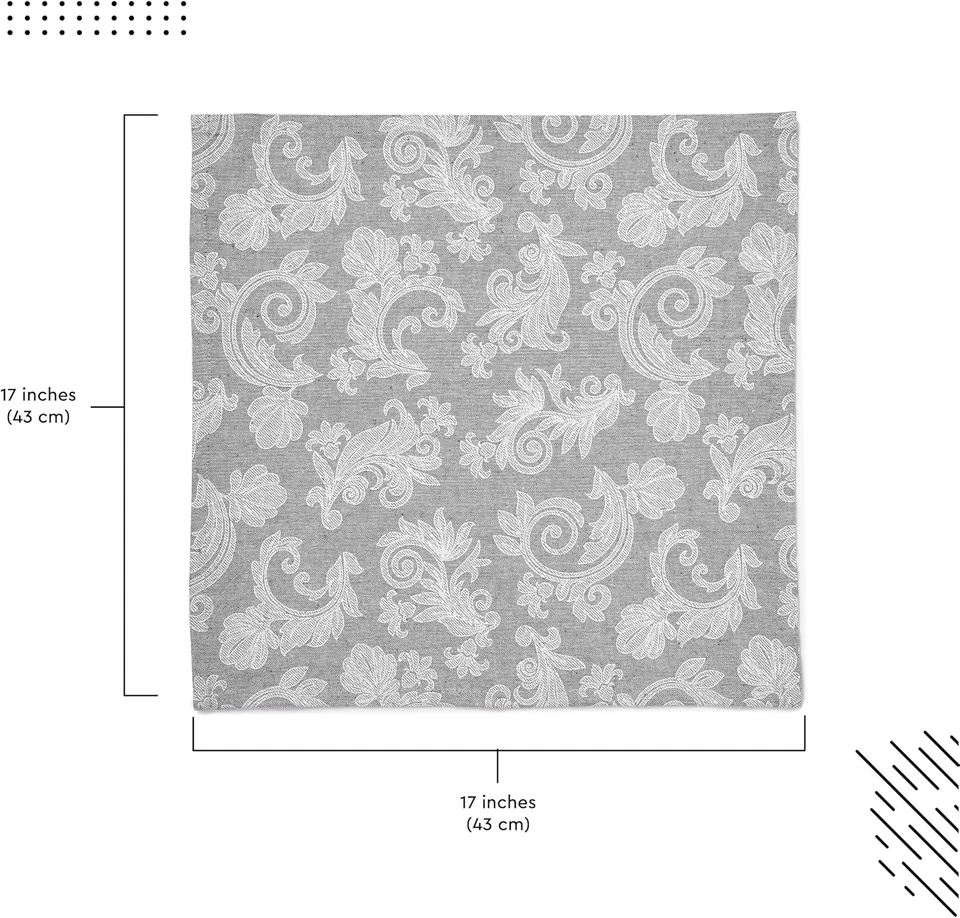 Tavolo Da Pranzo Tovaglioli Set Di 6 I 45X45 Cm I Floreale Grigio Stampato in St - Immagine 3 di 4