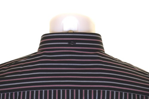 Neu Herren Gabicci Vintage Langarm Hemd Small schwarz rot grau gestreift - Bild 5 von 6