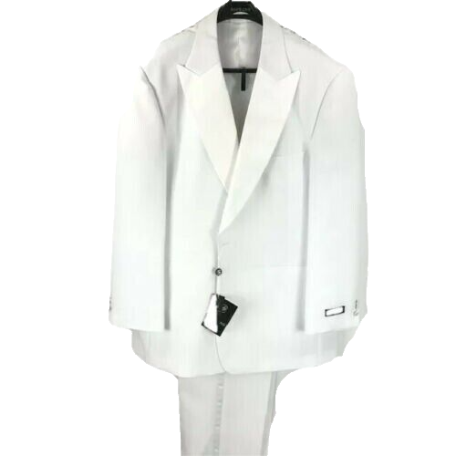 Soprano Men's White 3 Piece Tuxedo Suit Satin Trim Pleated Front Pants Size 50R - Picture 2 of 6