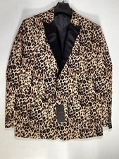 Zenbriele Black Tan Animal Print Slim Tuxedo Jacket NEW