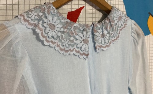 Vintage 70er Gunne Sax Kleid 7 blau Korsett Mieder Spitze Blumen Puff Engel Prärie - Bild 8 von 24
