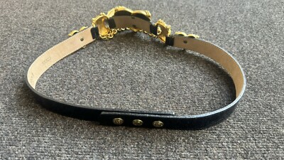 Streets Ahead Black and Gold Ornate Rhinestone Leather Statement Belt Size M Britt Belt - Black Italian Leather Studded Belt Gold Buckle  main image 4
