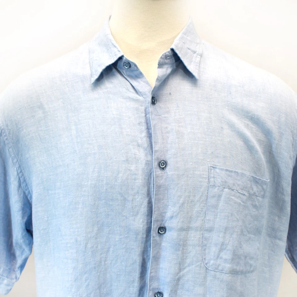 Donald J. Trump Signature Collection Blue 100% Linen Short Sleeve Shirt Large - Image 2 of 4