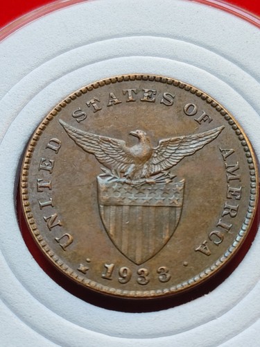 Brown Caramel Toned AU BU Philippines 1933 Manila Mint 1 Centavo W Holder & Box - Picture 3 of 12