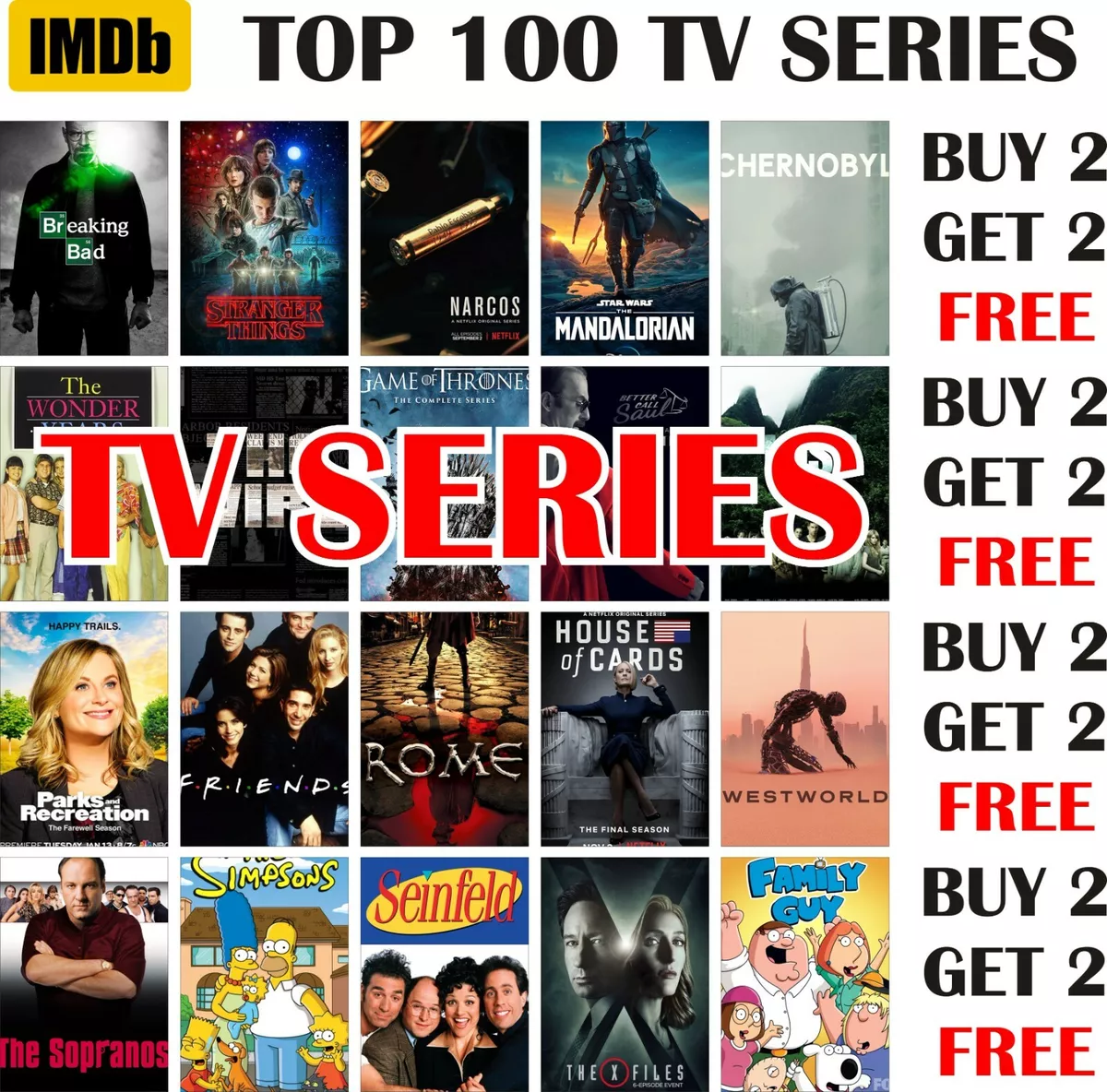 IMDb Top 100 TV Series Posters A4 A3 Size BUY 2 GET 2 FREE (pt16