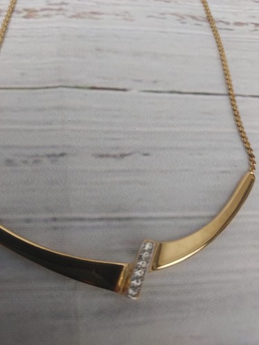 Collar TRIFARI Firmado MODERNISTA Tono Dorado Estrás Blanco Cadena Serpentina 12" - Imagen 3 de 6
