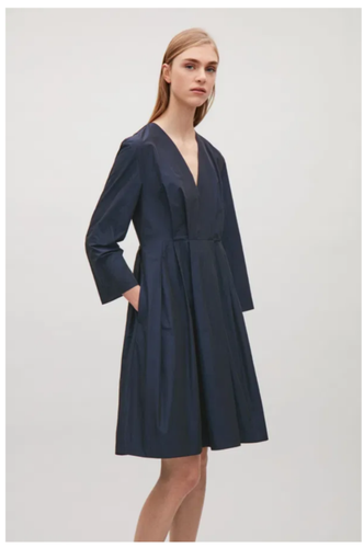 COS Navy Wrap Dress Sz 40 AU 12 US 10 Technical Fabric with Shine Pockets - Picture 2 of 19