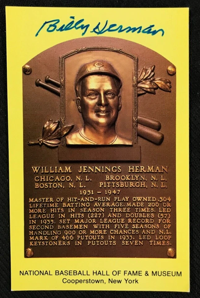 Billy Herman Signed HOF Plaque Postcard JSA AUTO MLB Chicago Cubs HOF '75 NICE! - Image 2 of 4