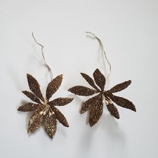 2 Vintage Glittery Floral Picks Christmas Gold Poinsettias