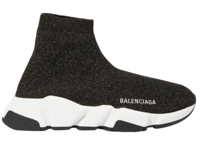 Balenciaga Women Speed Sock Trainer White Black Gold Lurex Runner