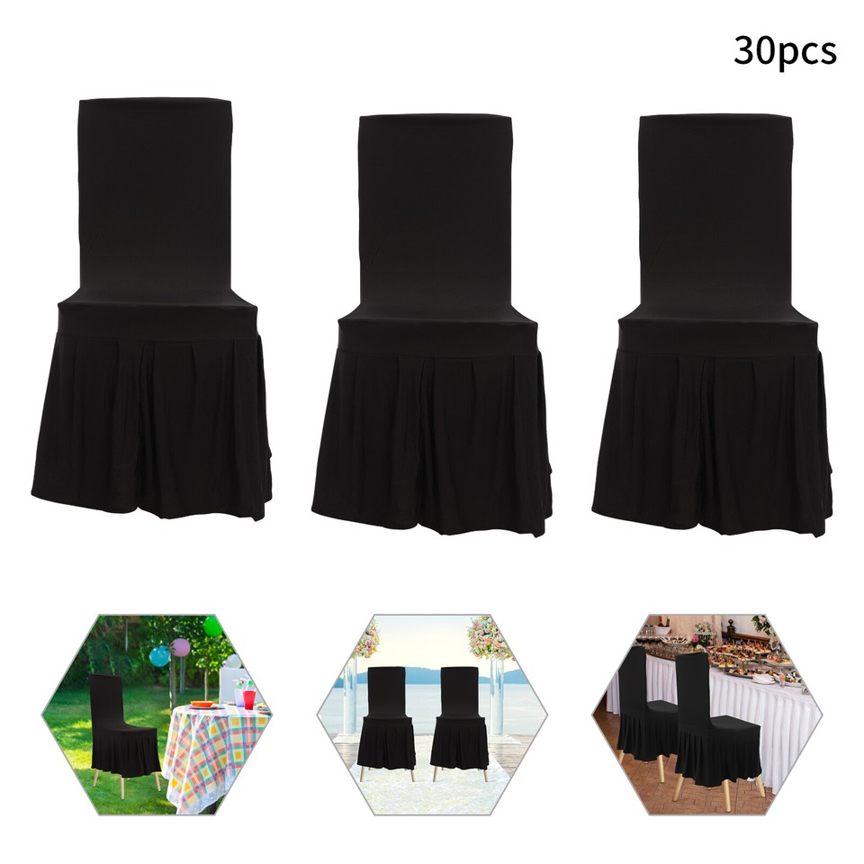 30 Pieces Chair Slipcovers with Skirt, Wedding Stretch Chair Cover with