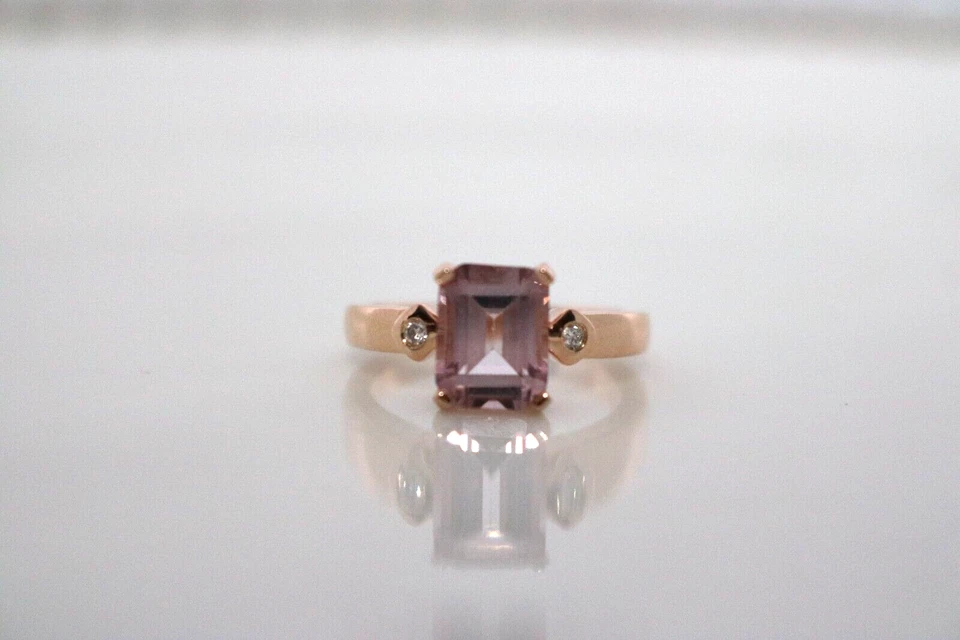 Anillo de oro rosa con topacio y diamantes talla esmeralda natural de 3,04 quilates talla 7 Foto 4 de 4