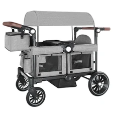 Collapsible Wagon Stroller for 2 Toddlers with Adjustable Canopy, 44 Pounds,Grey