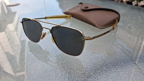 American Optical AO Sunglasses 5 1/2 Gold USA Pilot Aviator Vintage Glass Lenses - Picture 3 of 11