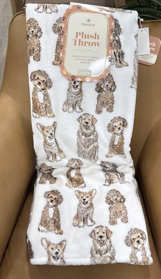 DOGS 60x70” Neutral Dog Throw Blanket Retriever Corgi Poodle Doodle Spaniel  NEW!