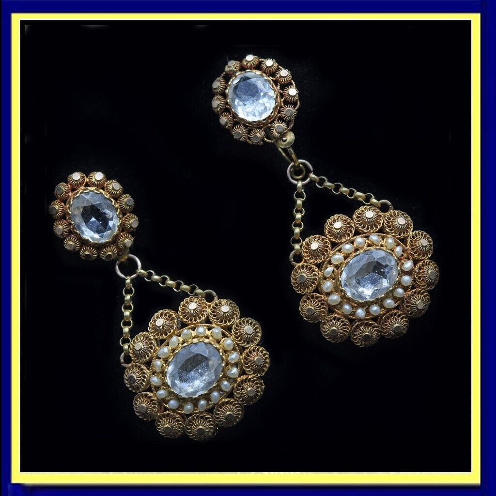 Antique Georgian Earrings Cannetille 15k Gold Pea… - image 1