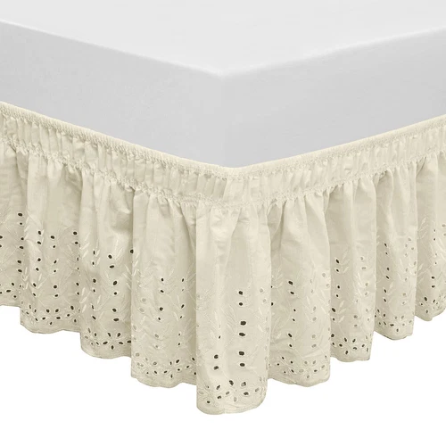 Wrap Around Elastic Eyelet Bed Skirts 14 1/2 Inches Drop Dust Ruffle Three Fa... - Picture 1 of 6