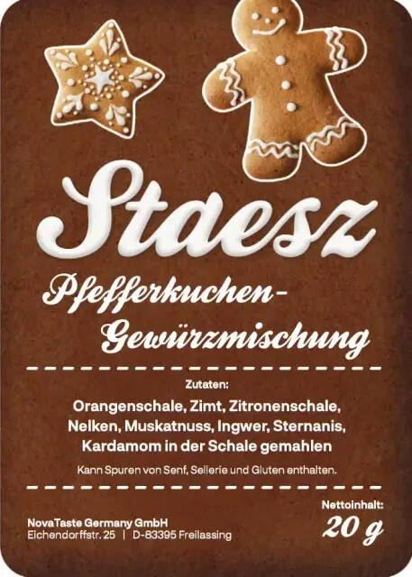 Staesz Pfefferkuchengewürz 20g das Original Lebkuchengwürz Weihnachten