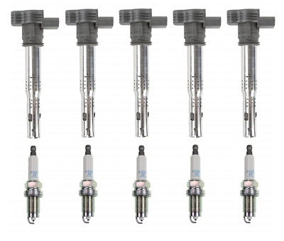Set of 5 Ignition Coils + NGK Spark Plugs for VW 2.5L Golf Beetle Jetta