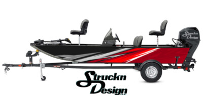 Boat Wrap Black Gray Red Vinyl Graphic Decal Kit Fish Fishing Abstract Crossover