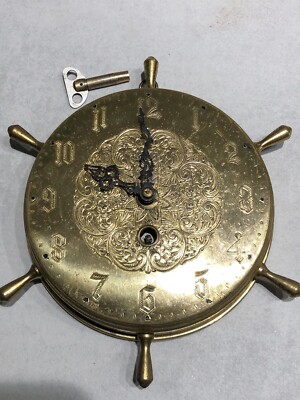 Smiths Industries Ltd Brass Ships Wheel Wall Clock Mechanical Wind Up Engraved