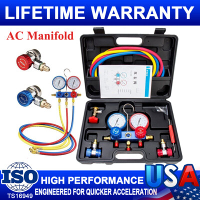 HVAC AC Manifold Gauge Refrigerant Set Air Conditioning A/C 5FT Color Hose Kit