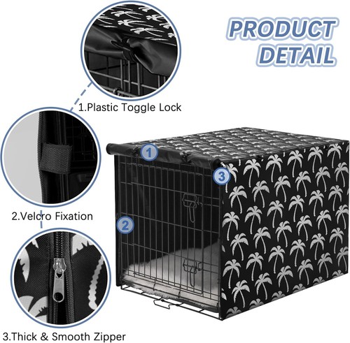 Stylish Black Print Dog Crate Cover - Machine Washable for 24-48 Inch Crates - Picture 4 of 8