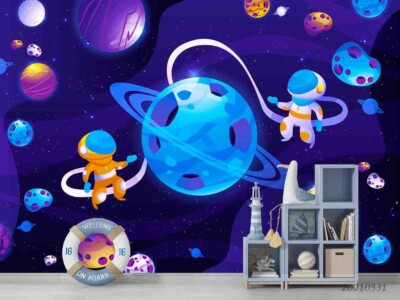 3D Planet Astronaut Space Self-adhesive Removable Wallpaper Murals
