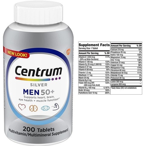 Centrum Silver Men's Multivitamin 50 Plus Vitamins D3, B and Zinc 200 Tablets