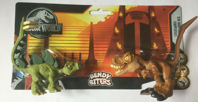 New Mattel Jurassic World 2 Pack Bendy Biters Stegosaurus T-Rex