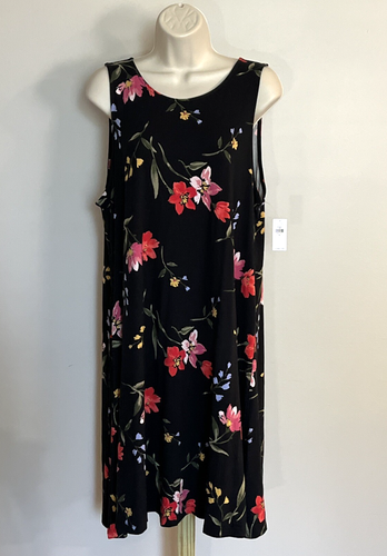 New! Old Navy Sleeveless Swing Dress Women's XL Black w/ Multicolored Floral