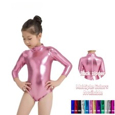 Shiny Long Sleeve Turtleneck Leotard Stretch Gymnastics Bodysuit Wear Costumes