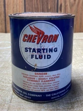 Vintage Chevron Starting Fluid Can Tin Can Advertisement