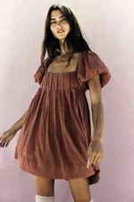 Free People Marina Mini XS 2 Women Casual Summer Pleated Cotton Dress NEW 42912