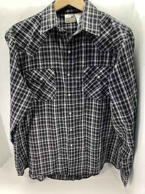 Express Rider Pearl Snap Shirt Mens Size Large Long Sleeve Black Western Plaid