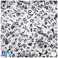 BeadTin White Opaque 6mm Cube Alpha Beads - Single Black Letter Choice (80pcs)