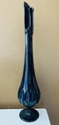 Vintage Fenton Black Amsthyst Swung Vase 17"Mid-Century Moden Art Glass
