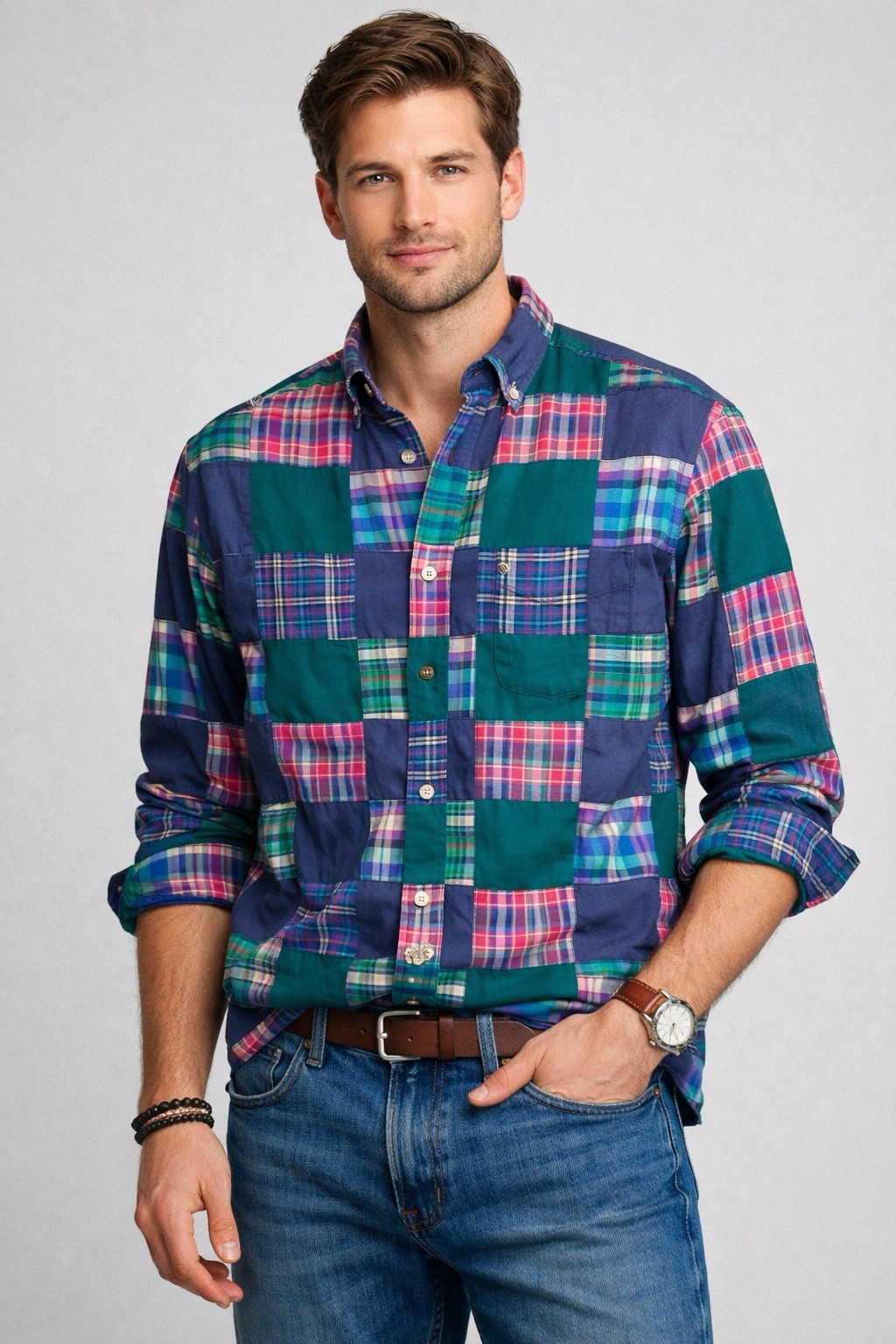 Chaps Ralph Lauren Patchwork Plaid Button Down Sh… - image 1