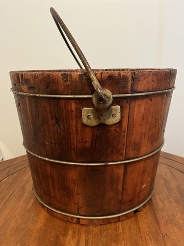 Early Antique Primitive Brimfield Antique Show Wooden Bucket Original Signed - Picture 2 of 12