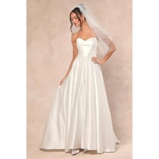 Lulus White Satin Ruched Sweetheart Maxi Wedding Dress Khalida Gown Large NWT