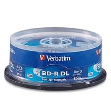 Verbatim BD-R DL 50GB 8X Blu-ray Recordable Media Disc 25 Pack Spindle,