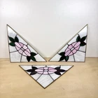 (3) Stained Glass Window Door Corner Pieces - Tiffany Glass - Floral - VINTAGE