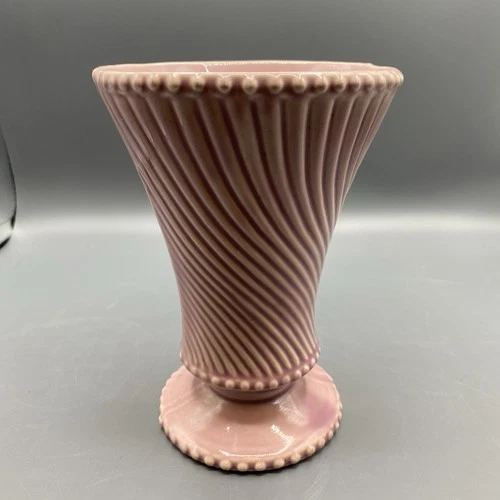 Vintage McCoy 8" Lavender Swirl Spiral Ribbed Footed Vase Planter