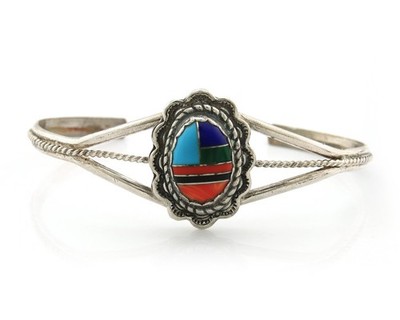 Navajo Cuff Bracelet Sterling Silver Handmade Vintage Gemstone