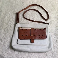 Fossil Kinley Brown & Ivory Genuine Cowhide Leather Crossbody Shoulder Bag Purse