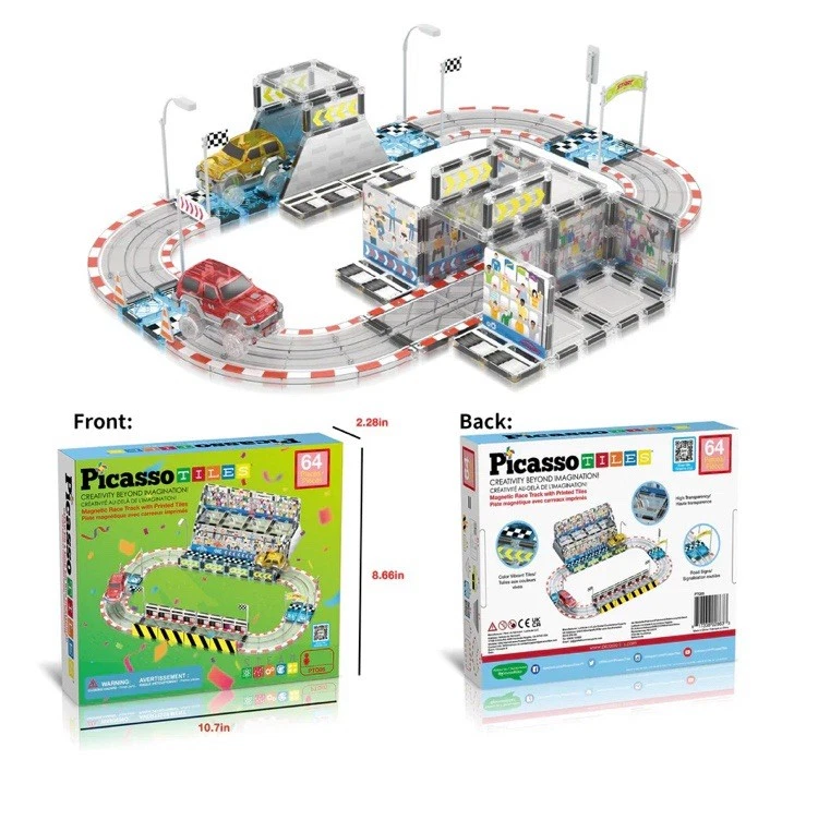 PicassoTiles 64 pieceMagnetic Racetrack Stadium Construction PTQ05 - Image 3 of 4