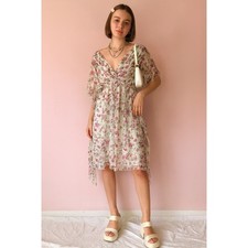 Dolce & Gabbana Authentic Silk Floral Sheer Mini Dress Pink Cottage 4 Fairy 40