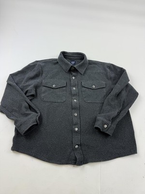 Gap Shirt Mens Medium Gray Fleece Long Sleeve Snap Front Chest Pockets Casual