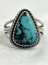 Classic Handcrafted Natural Blue Spiderweb Turquoise Ring, Sterling, Size 8-1/2