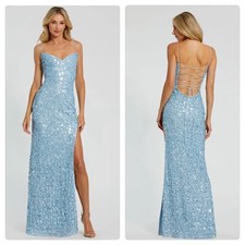 Mac Duggal Embellished Sweetheart Gown Dress Slit Lace Up Ice Blue Size M NWT